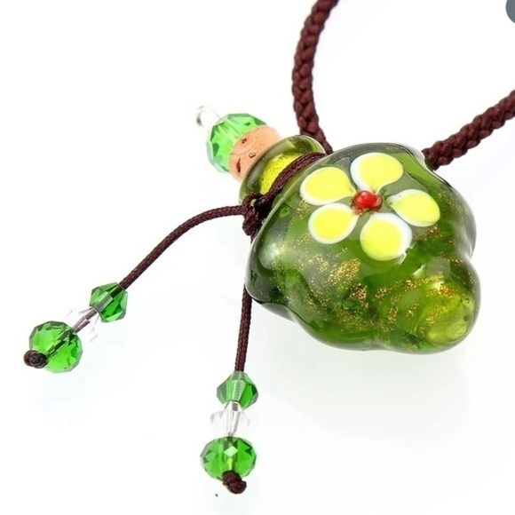 New Green Murano Glass Bottle Pendant Keepsake Perfume Oil Ashes Necklace - Picture 4 of 5